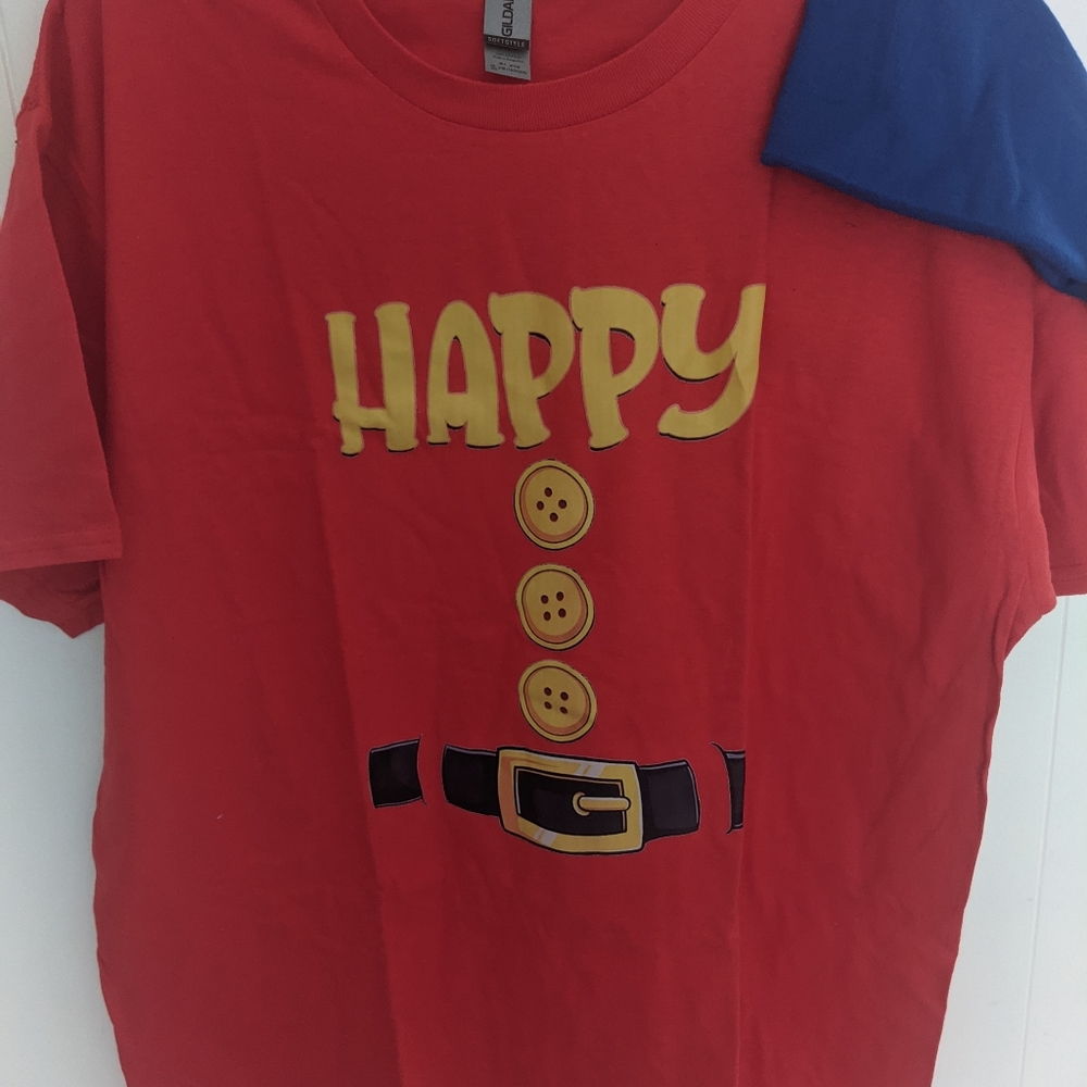 Costume 7 dwarf,"Happy" shirt with blue dwarf hat